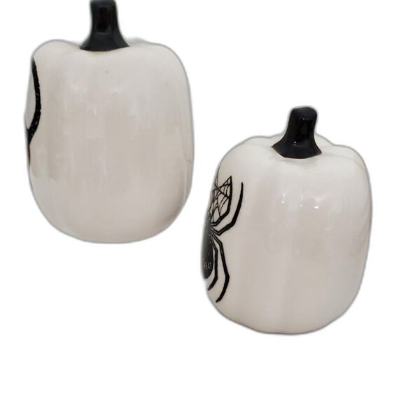 Two White Halloween-Themed Pumpking Decorations-Ceramic - Picture 2 of 6